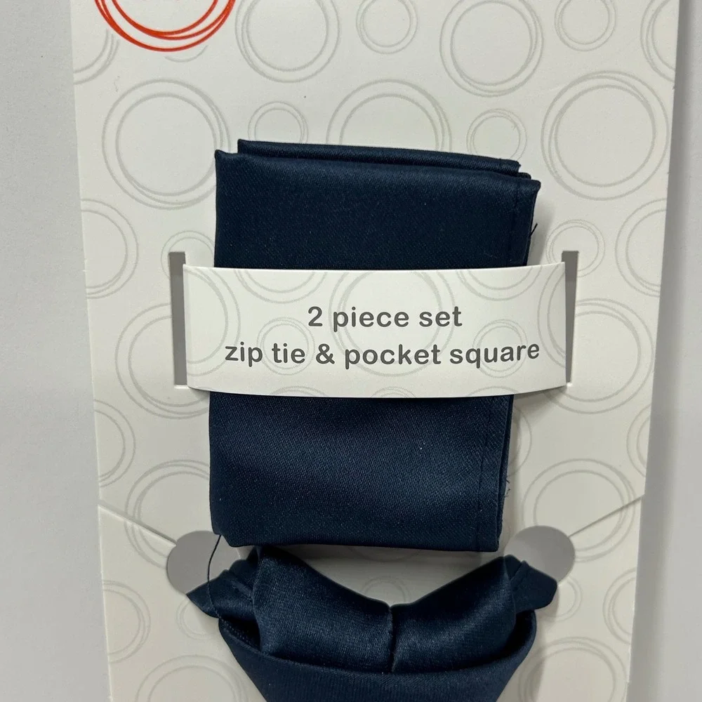 Wonder‎ Nation Boys Navy Blue Zip Tie and Pocket Square 2 Piece Set NEW Dress